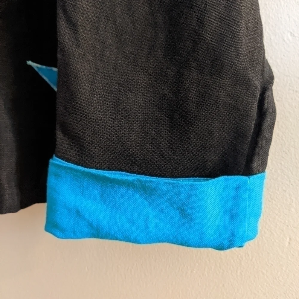 Vintage 80s/90s Embroidered Jacket Black and Turquoise Large